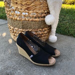 Toms black peep toe wedges